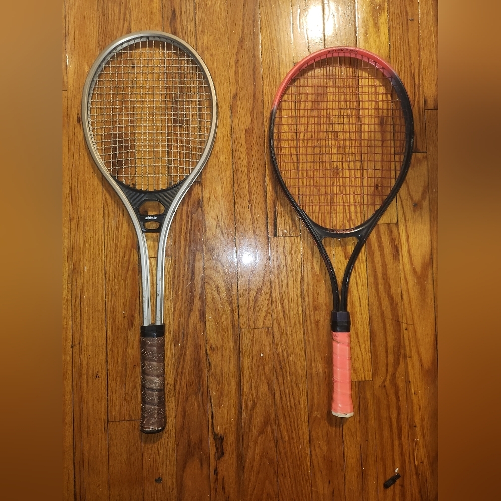 Two Vintage 1981 Prince /R 4 Tennis Racquet Silver Black And Red